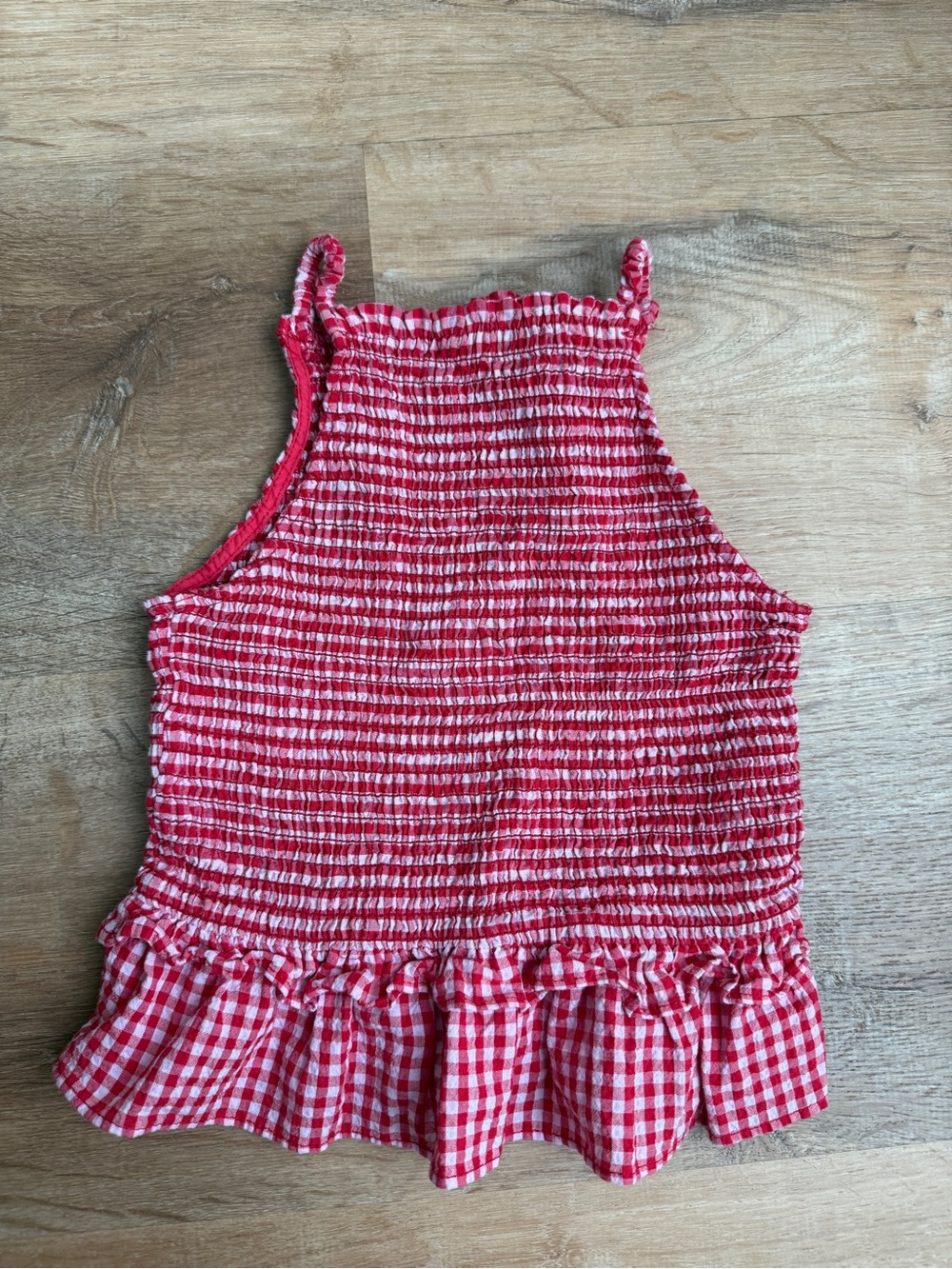Zara Red and White Gingham Smocked Top